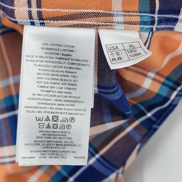Brooks Brothers Regent Fit Button Down Polo Orange Blue Size XL - Picture 6 of 6